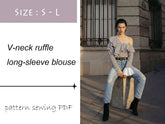 Blouse à manches longues avec col en V et volants Patron de couture PDF téléchargeable – DIY Taille S-L