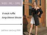 Blouse à manches longues avec col en V et volants Patron de couture PDF téléchargeable – DIY Taille XL-3XL