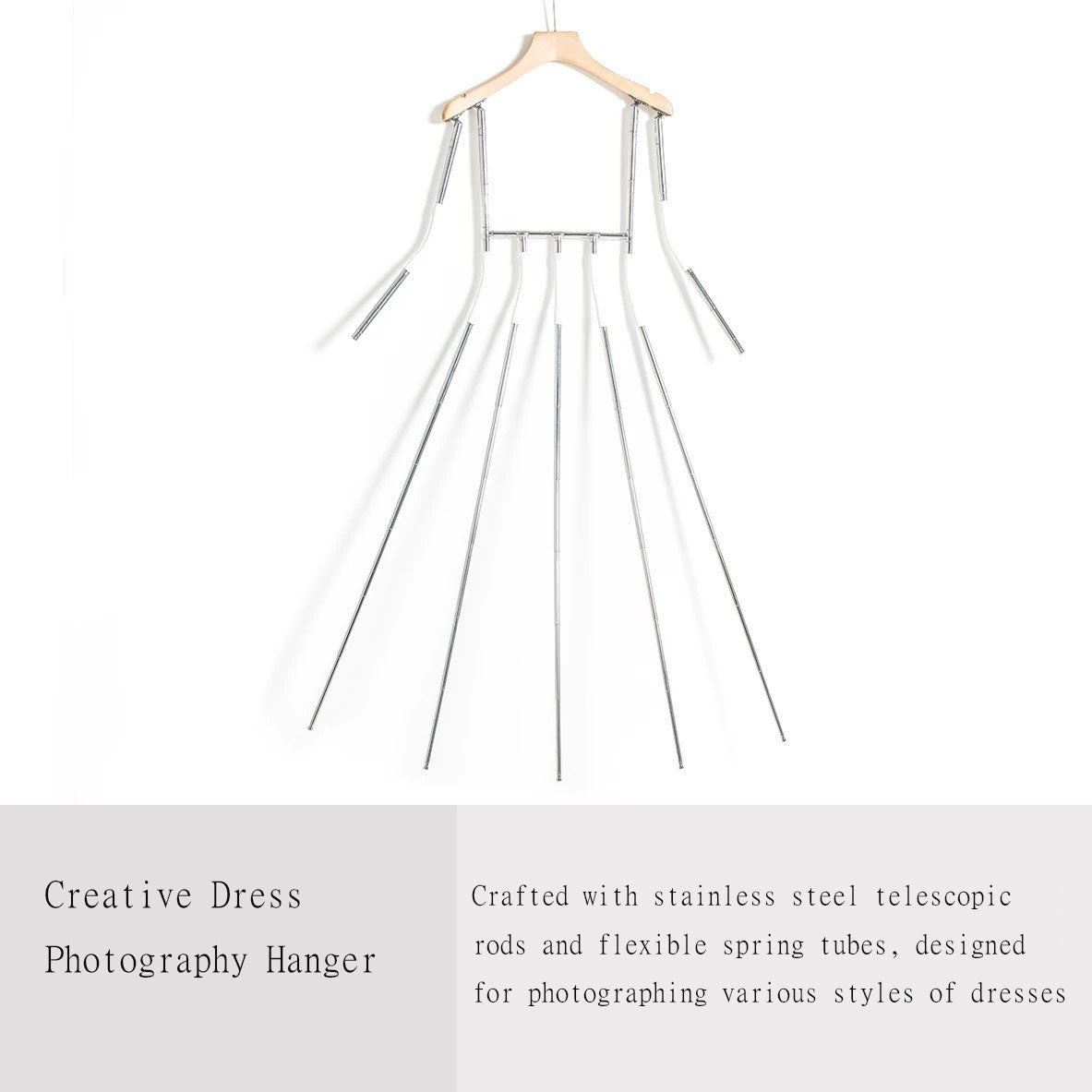 Cintre de photographie pour robe à 6 barres pour positionnement des plis de jupe