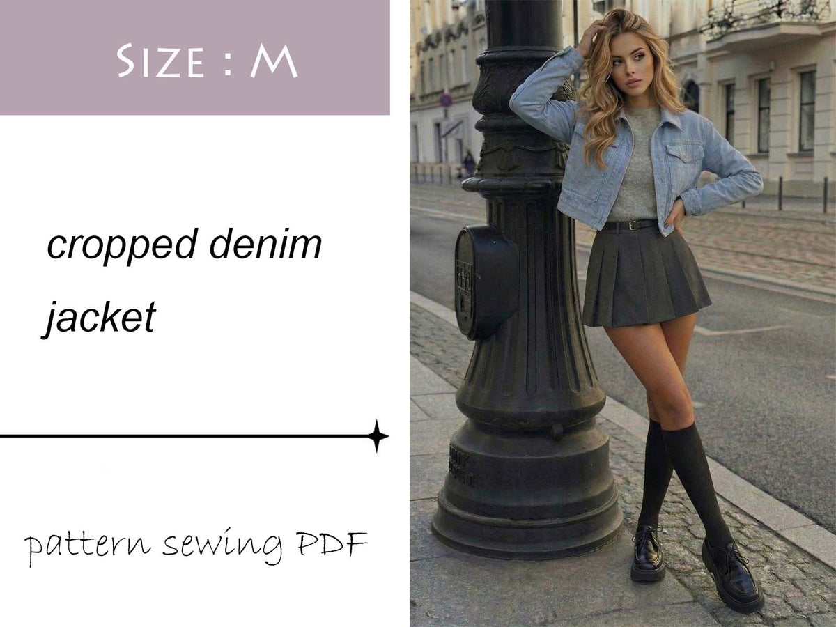 クロップドデニムジャケット PDFソーイングパターン デジタルダウンロード DIY サイズ M