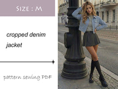 クロップドデニムジャケット PDFソーイングパターン デジタルダウンロード DIY サイズ M