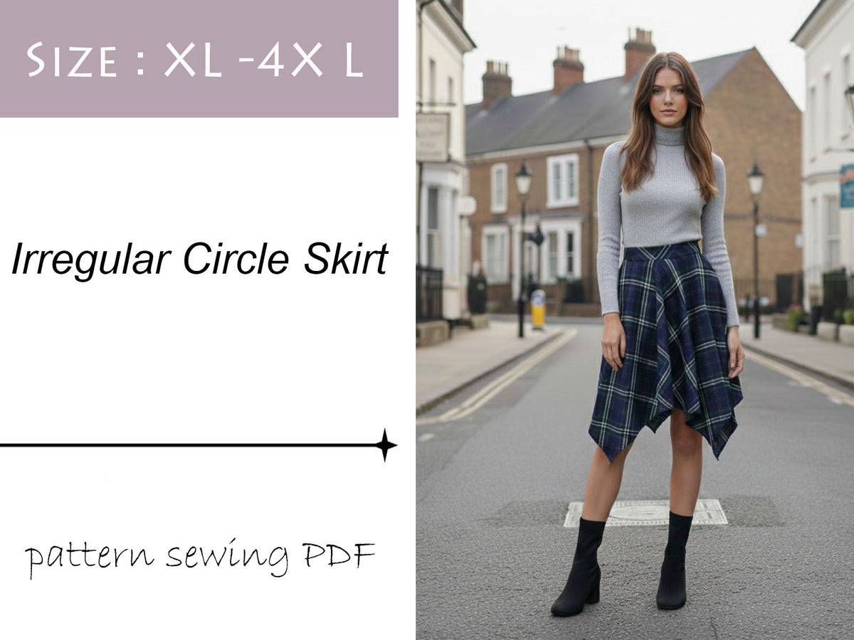 Falda Circular Irregular Patrón de Costura PDF Descarga Digital DIY Tamaño XL-4XL